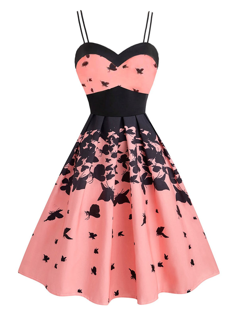 Pink 1950s Strap Butterfly Swing Dress ...